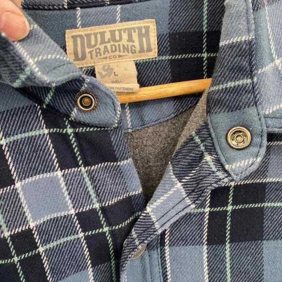 Duluth Trading Co Shacket Jacket Mens Large Blue White Plaid Cotton Snap Front - Picture 5 of 7